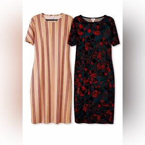 LuLaRoe Dress Bundle XL Floral & Striped Short Sleeve Casual Dresses